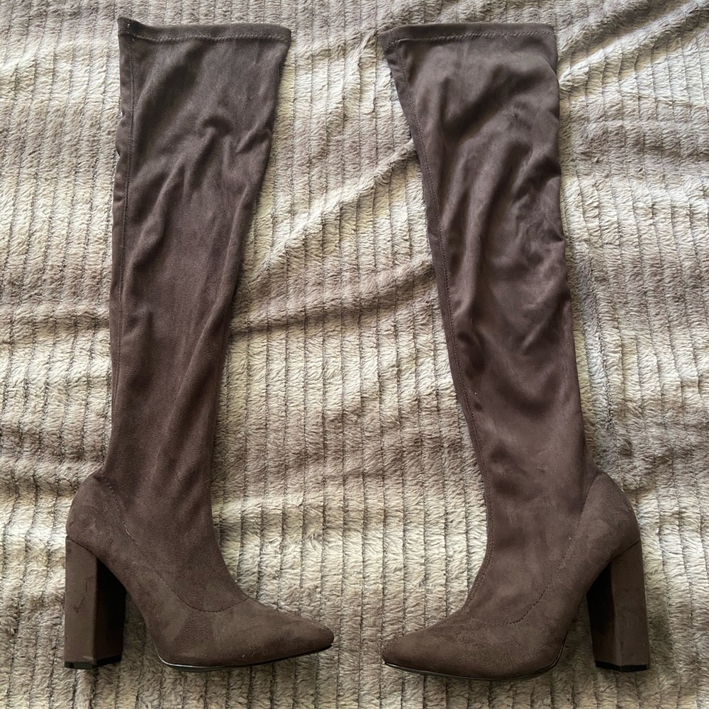 Velvet thigh high boots